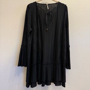 Free People Black Pleated Boho Mini Dress